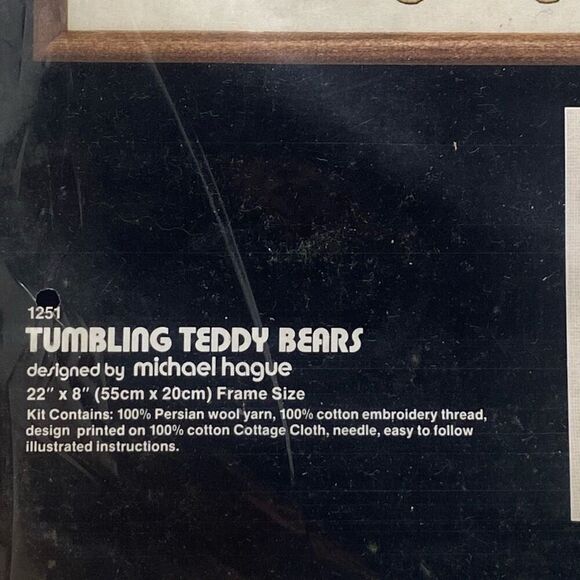 Dimensions Long Stitch Crewel Kit 1251 Tumbling Teddy Bears 22”x8” Vintage NIP - Picture 2 of 4
